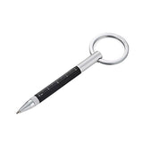 Keyring with micro multitasking ballpoint pen, centimetre and inch ruler