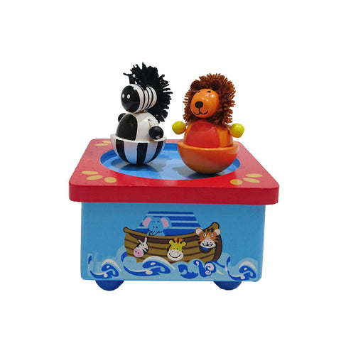 Wooden Music box "Dancing Lion & Zebra"|Boîte à Musique en Bois "Lion et Zèbre Dansants"