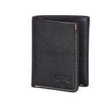 Tri Fold Wallet Black Leather|Portefeuille Pliable en Cuir Noir 