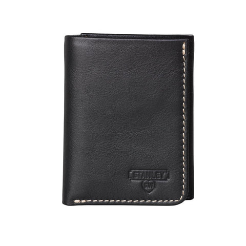 Tri Fold Wallet Black Leather|Portefeuille Pliable en Cuir Noir