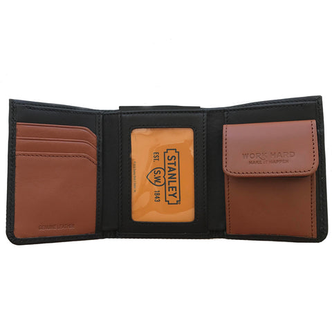 Tri Fold Wallet Black Leather|Portefeuille Pliable en Cuir Noir